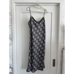 Banana Republic Geometric Satin Midi Dress Gray NWT Large
